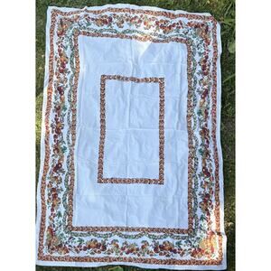 1950s Tablecloth Fruit and Floral Earth tone Colors 80" x 56" VINTAGE Retro